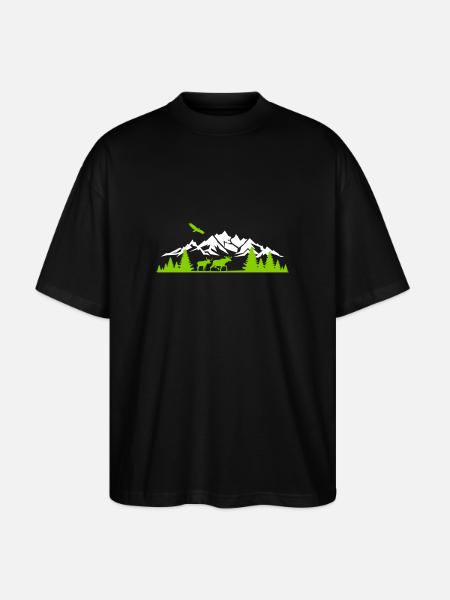 Natur - Berge Elche - Stanley/Stella Oversized Unisex Bio T-Shirt Blaster 2.0 - Schwarz