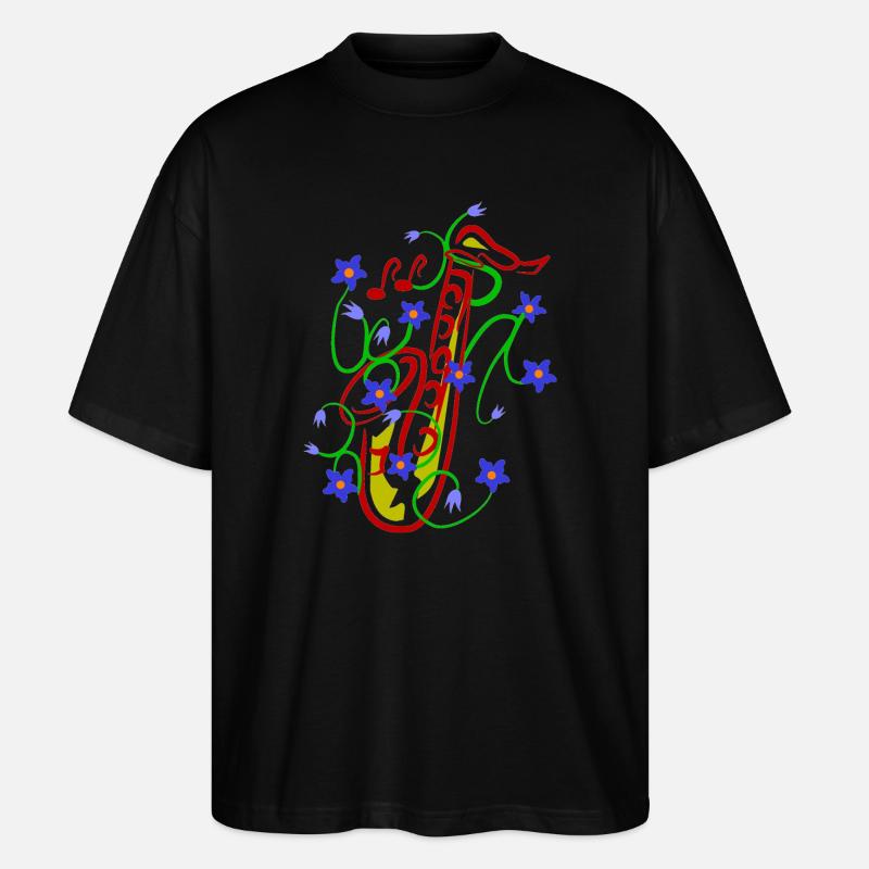 Blumenmuster mit verspieltem Saxophon design - Stanley/Stella Oversized Unisex Bio T-Shirt Blaster 2.0 - Schwarz