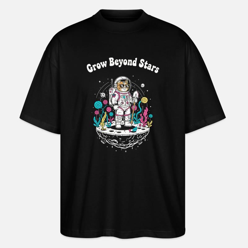 Chat astronaute au-dessus d’un monde étoilé - T-shirt bio Blaster 2.0 coupe oversize Stanley/Stella Unisexe - noir