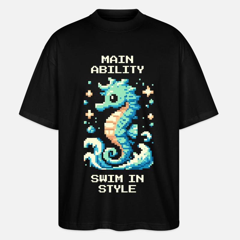 Hauptfähigkeit: stilvoll schwimmen | Seepferdchen - Stanley/Stella Oversized Unisex Bio T-Shirt Blaster 2.0 - Schwarz