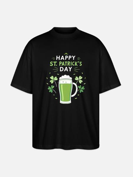 Verre vert Saint-Patrick et trèfles - T-shirt bio Blaster 2.0 coupe oversize Stanley/Stella Unisexe - noir