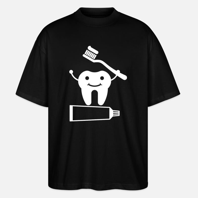 Tooth with toothbrush and toothpaste - Stanley/Stella Oversized Unisex Organic T-shirt Blaster 2.0 - black