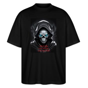 Nicht alle Helden tragen Umhänge manche tragen... - Stanley/Stella Oversized Unisex Bio T-Shirt Blaster 2.0 - Schwarz - Vorne - Alina (178cm) & Michal (187cm)