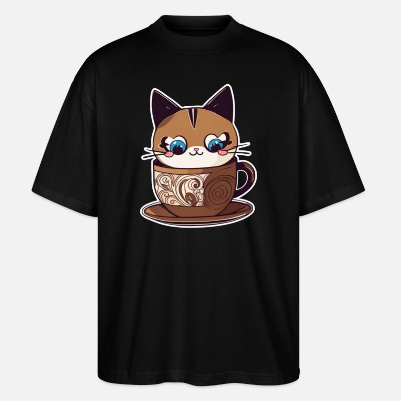 Chat de café mignon - T-shirt bio Blaster 2.0 coupe oversize Stanley/Stella Unisexe - noir