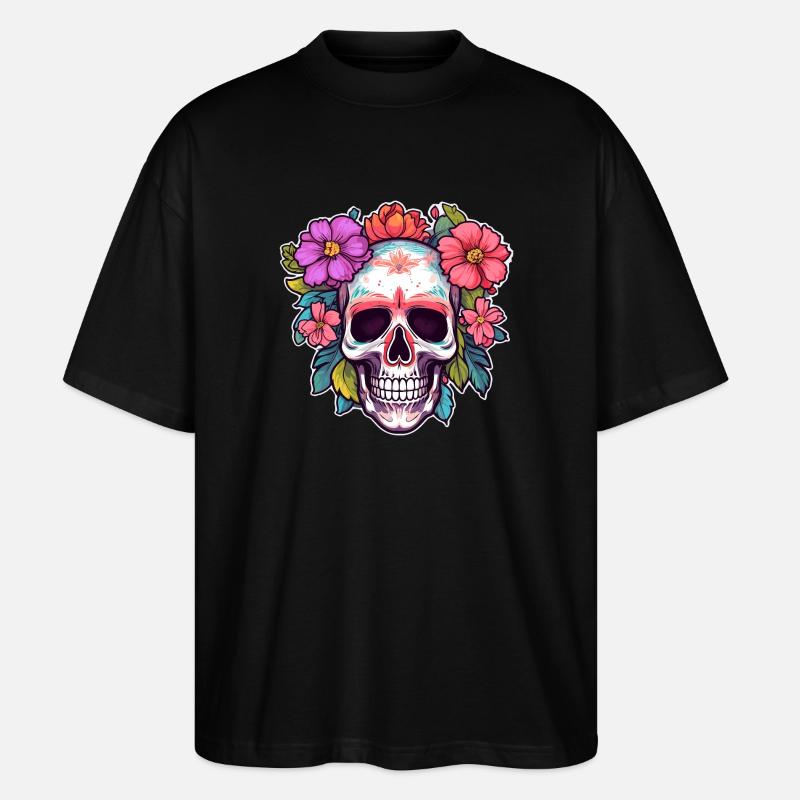 Menschlicher Schädel & Blumen 30 - Stanley/Stella Oversized Unisex Bio T-Shirt Blaster 2.0 - Schwarz