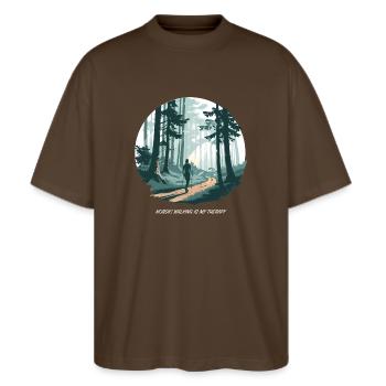 La marche nordique est ma thérapie – Running Forest Nature - T-shirt bio Blaster 2.0 coupe oversize Stanley/Stella Unisexe - marron foncé - Devant - Alina (178cm) & Michal (187cm)