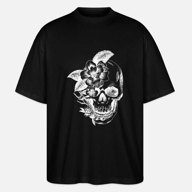 crâne et fleurs - T-shirt bio Blaster 2.0 coupe oversize Stanley/Stella Unisexe - noir