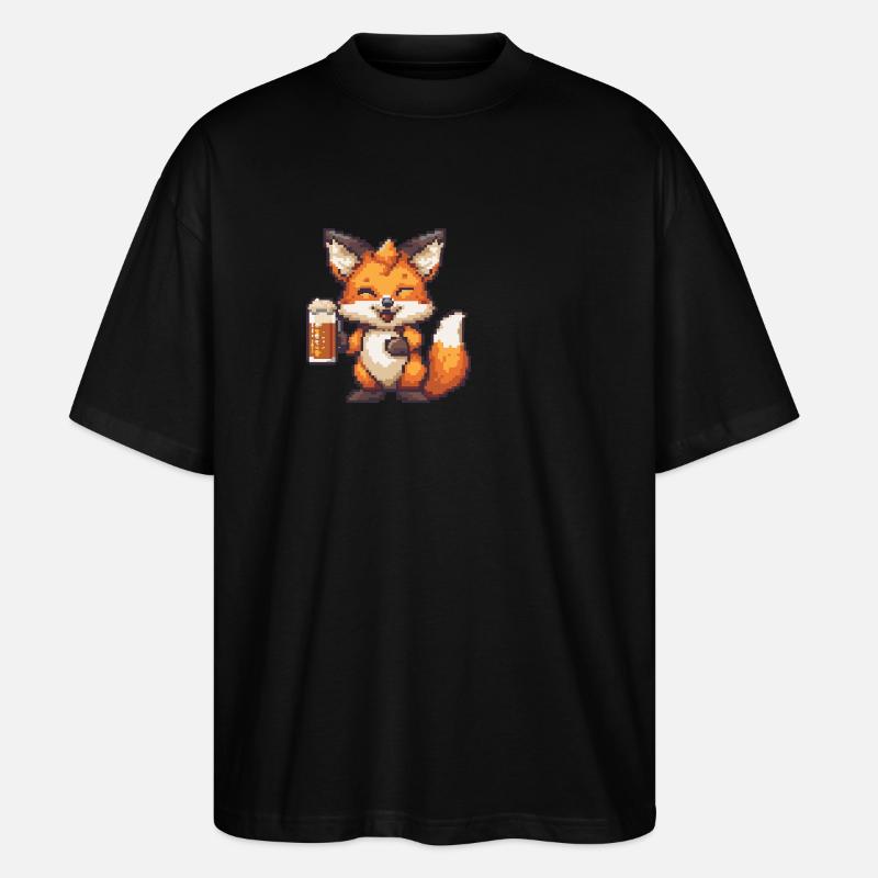 Fox bière pixel - T-shirt bio Blaster 2.0 coupe oversize Stanley/Stella Unisexe - noir