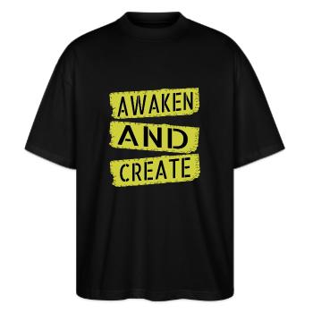 gift idea enlightenment quotes - Stanley/Stella Oversized Unisex Bio T-Shirt Blaster 2.0 - Schwarz - Vorne - Alina (178cm) & Michal (187cm)