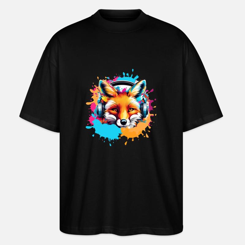 Fuchs,bunt, Malerei,kopfhörer, Graffiti - Stanley/Stella Oversized Unisex Bio T-Shirt Blaster 2.0 - Schwarz