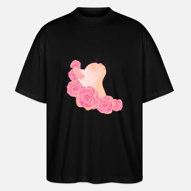 Katze unter Rosen - Stanley/Stella Oversized Unisex Bio T-Shirt Blaster 2.0 - Schwarz