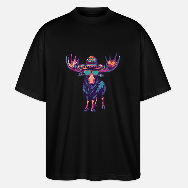 Elch Comic Lustig Sombrero - Stanley/Stella Oversized Unisex Bio T-Shirt Blaster 2.0 - Schwarz