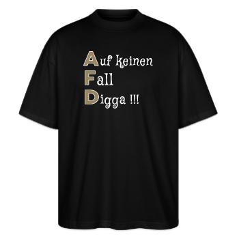 Auf keinen Fall, Digga - Stanley/Stella Oversized Unisex Bio T-Shirt Blaster 2.0 - Schwarz - Vorne - Alina (178cm) & Michal (187cm)