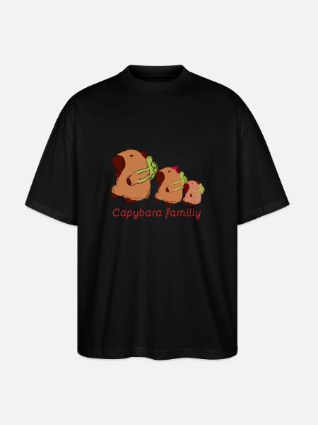 Capybara, capybara familie, familie, vandreture, rygsæk - Stanley/Stella Oversize Unisex Øko T-shirt Blaster 2.0 - sort