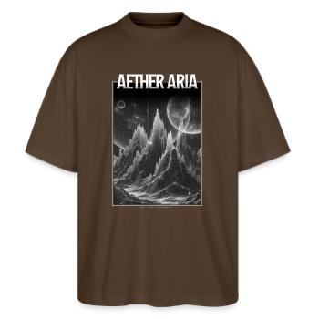Aether Aria Synthwave Design - Streetwear - Stanley/Stella Oversized Unisex Bio T-Shirt Blaster 2.0 - Dunkelbraun - Vorne - Alina (178cm) & Michal (187cm)