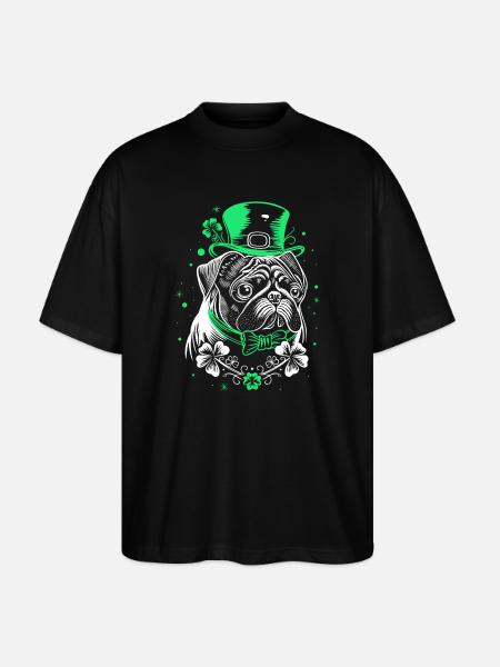 Pug with St Patrick's Day Hat - Stanley/Stella Oversized Unisex Organic T-shirt Blaster 2.0 - black