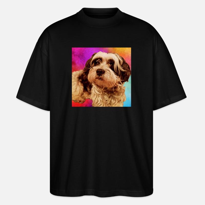 Hundeporträt mit buntem Hintergrund - Stanley/Stella Oversized Unisex Bio T-Shirt Blaster 2.0 - Schwarz