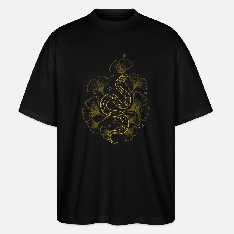 Serpent au ginkgo au printemps - T-shirt bio Blaster 2.0 coupe oversize Stanley/Stella Unisexe - noir