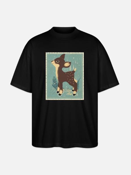 Cerfs dans la forêt rétro - T-shirt bio Blaster 2.0 coupe oversize Stanley/Stella Unisexe - noir