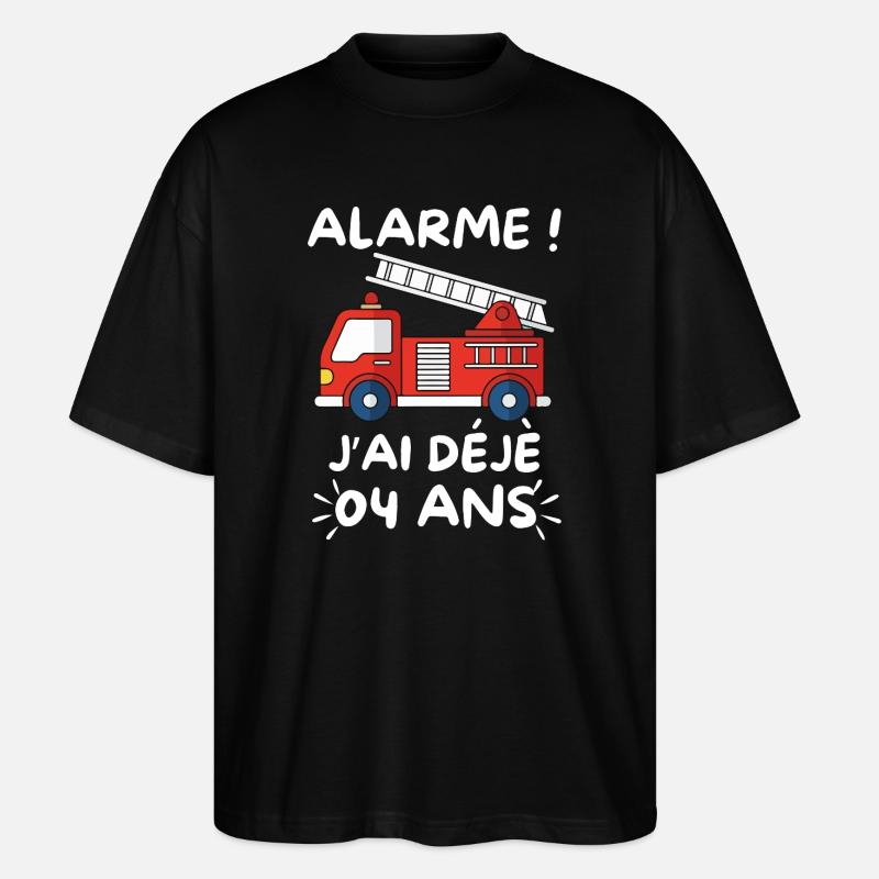 Camion Pompier 4 Ans Anniversaire - T-shirt bio Blaster 2.0 coupe oversize Stanley/Stella Unisexe - noir