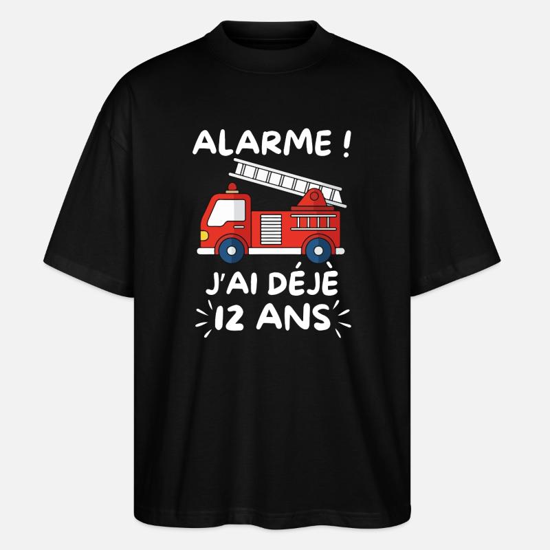 Camion Pompier 12 Ans Anniversaire - T-shirt bio Blaster 2.0 coupe oversize Stanley/Stella Unisexe - noir