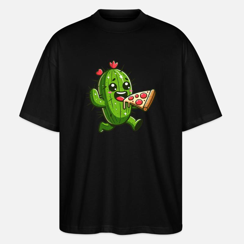 Süßer Kaktus Pizza Herz Comic - Stanley/Stella Oversized Unisex Bio T-Shirt Blaster 2.0 - Schwarz
