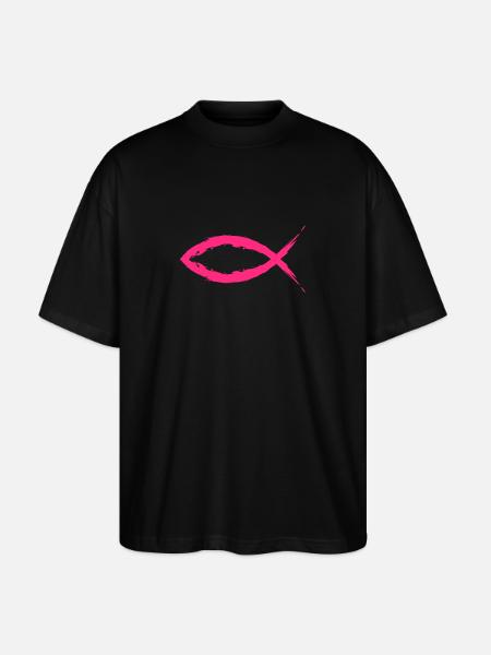 Fish Christianity symbol religion church pink - Stanley/Stella Oversized Unisex Organic T-shirt Blaster 2.0 - black