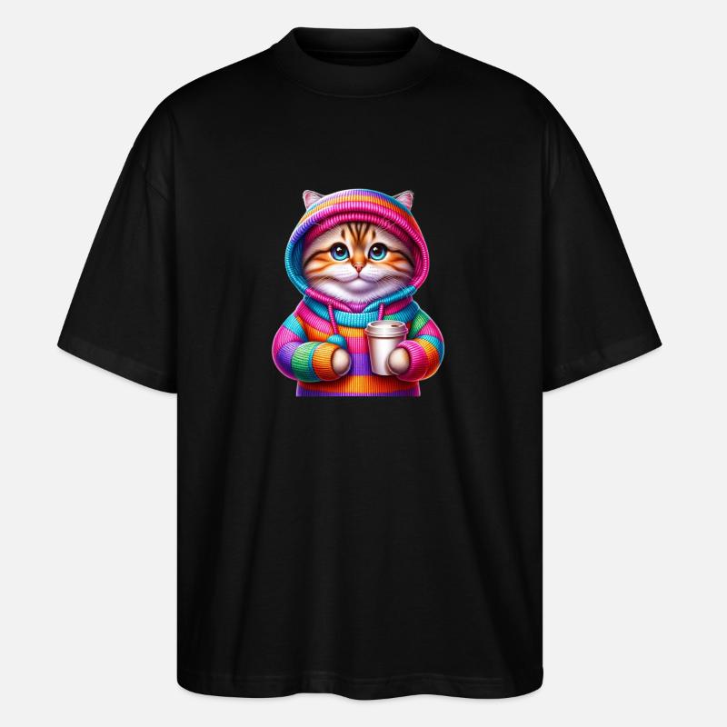 Bunte Katze - Stanley/Stella Oversized Unisex Bio T-Shirt Blaster 2.0 - Schwarz
