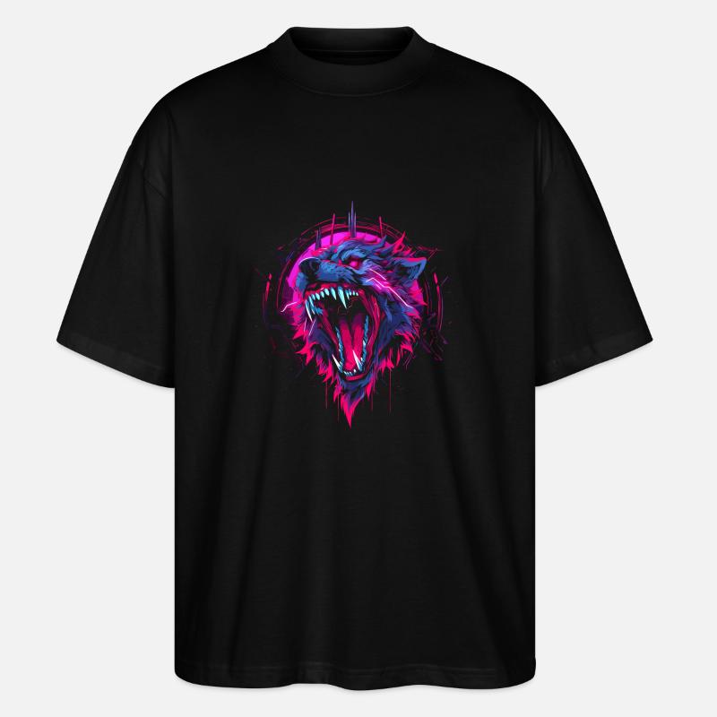 Synthwave Wolf - Stanley/Stella Oversized Unisex Organic T-shirt Blaster 2.0 - black