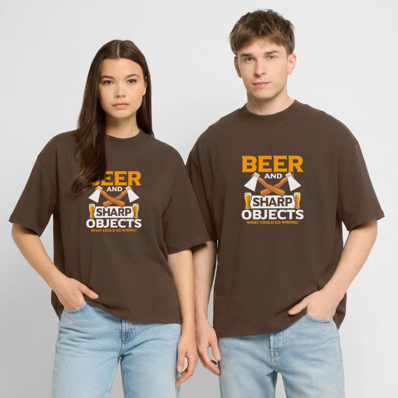 Beer And Sharp Objects Axe Throwing Hatchet Ax Stanley/Stella Oversized Unisex Organic T-shirt Blaster 2.0
