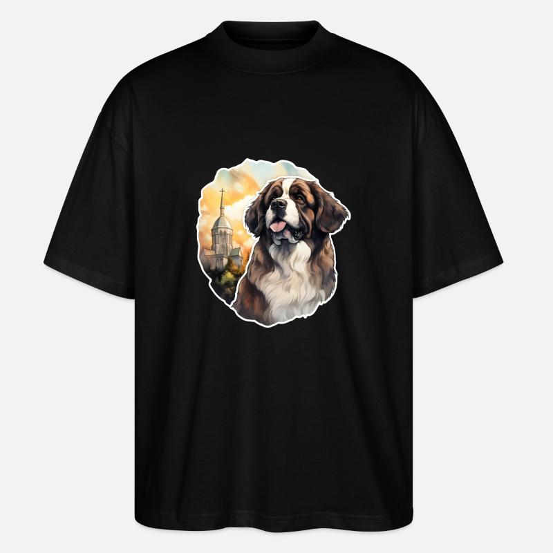 Bernhardiner vor Kirche - Stanley/Stella Oversized Unisex Bio T-Shirt Blaster 2.0 - Schwarz