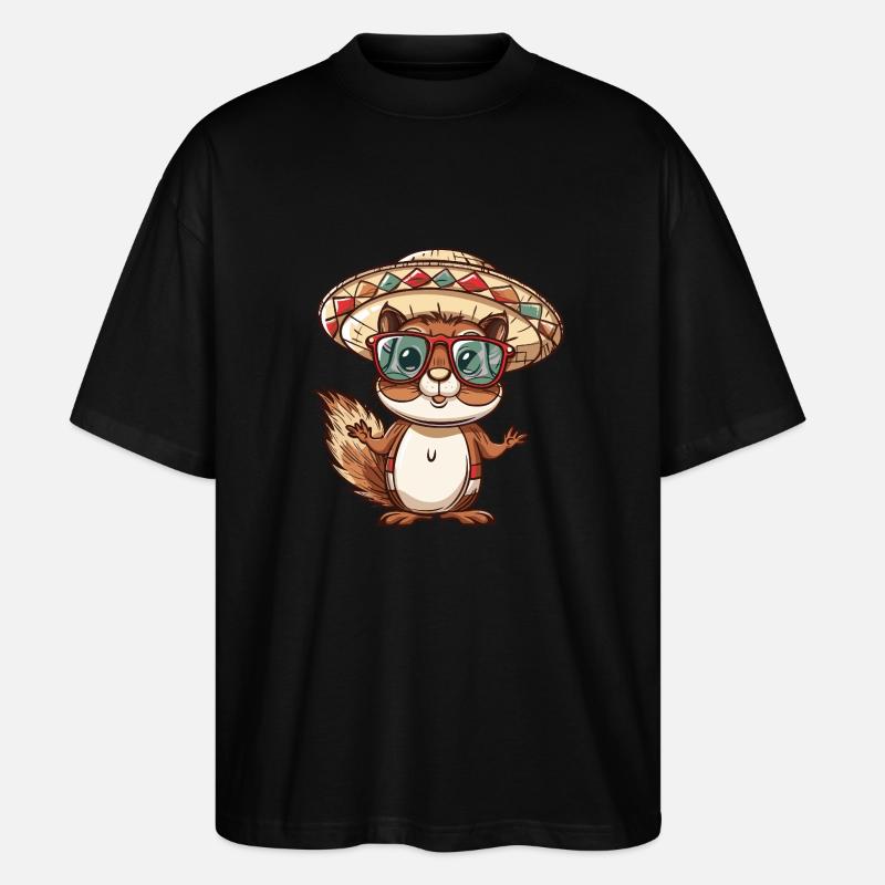 Squirrel Comic Funny Sombrero - Stanley/Stella Oversized Unisex Organic T-shirt Blaster 2.0 - black