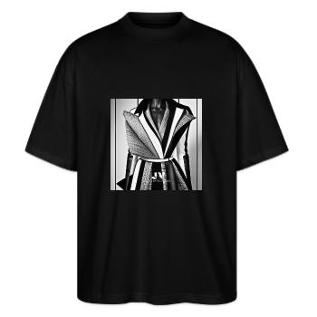 Monochrome Chic - T-shirt bio Blaster 2.0 coupe oversize Stanley/Stella Unisexe - noir - Devant - Alina (178cm) & Michal (187cm)