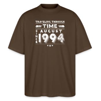 Vintage Time Travel Birthday Design August 1994 - Stanley/Stella Oversized Unisex Organic T-shirt Blaster 2.0 - mocha - Front - Alina (178cm) & Michal (187cm)