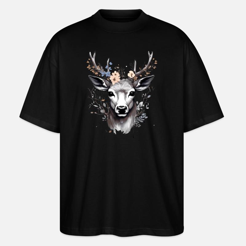 Cerf aux bois fleuris - T-shirt bio Blaster 2.0 coupe oversize Stanley/Stella Unisexe - noir