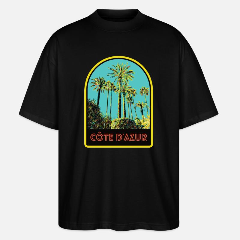 llustration palmiers emblématiques, Còte d'Azur - T-shirt bio Blaster 2.0 coupe oversize Stanley/Stella Unisexe - noir