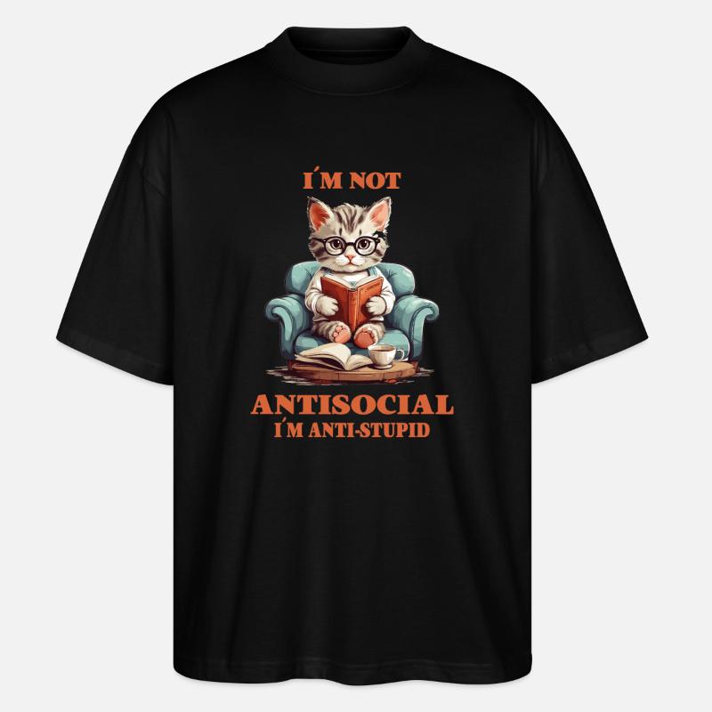 Schlaue Katze mit Lesebrille - Stanley/Stella Oversized Unisex Bio T-Shirt Blaster 2.0 - Schwarz