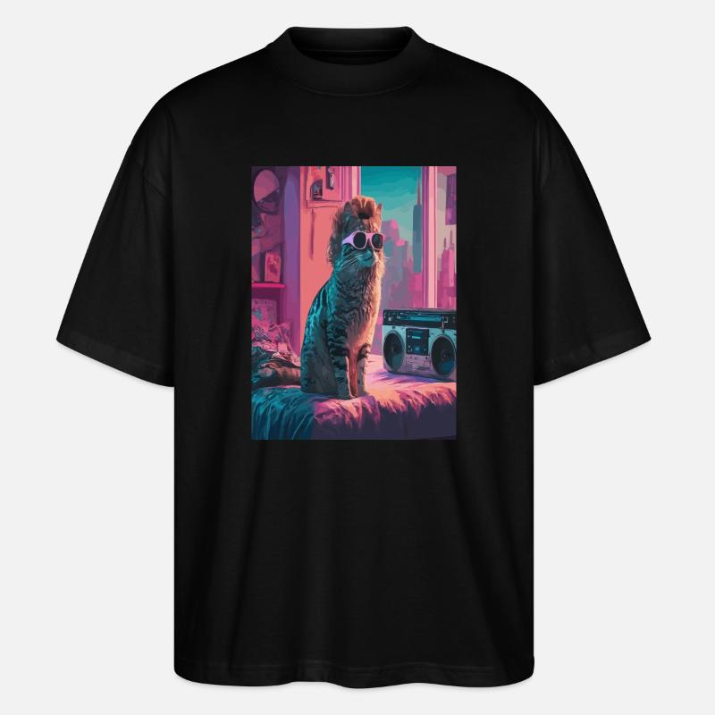Urban Cat in Retro Vibe - Stanley/Stella Oversized Unisex Bio T-Shirt Blaster 2.0 - Schwarz