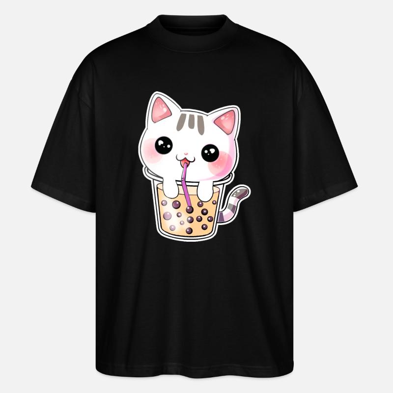Kawaii Bubble Tea Cat - Stanley/Stella Oversized Unisex Organic T-shirt Blaster 2.0 - black