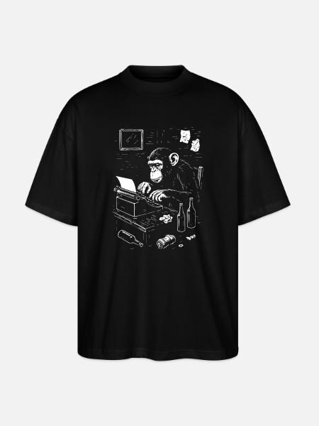 Ape Typist on Vintage Typewriter - Stanley/Stella Oversized Unisex Organic T-shirt Blaster 2.0 - black
