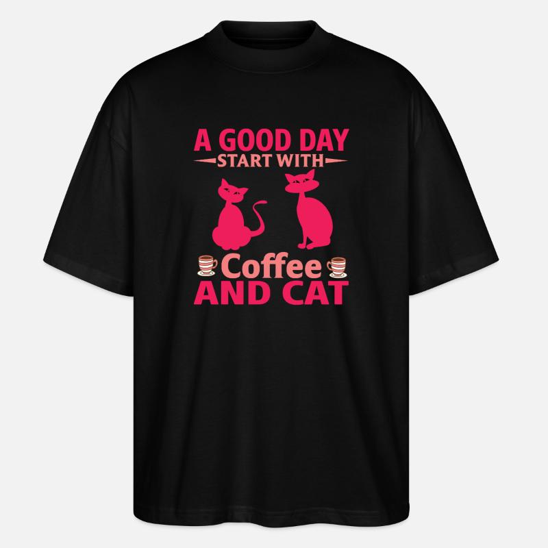 Good day start coffee cats - Stanley/Stella Oversized Unisex Bio T-Shirt Blaster 2.0 - Schwarz