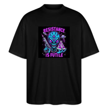 Galactic Rebellion: Resistance is Futile - Stanley/Stella Oversized Unisex Organic T-shirt Blaster 2.0 - black - Front - Alina (178cm) & Michal (187cm)