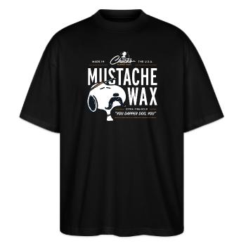 Peanuts Snoopy Mustache Wax Schnurrbart - Stanley/Stella Oversized Unisex Bio T-Shirt Blaster 2.0 - Schwarz - Vorne - Alina (178cm) & Michal (187cm)