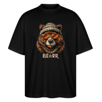 Cooler Bär - Stanley/Stella Oversized Unisex Bio T-Shirt Blaster 2.0 - Schwarz - Vorne - Alina (178cm) & Michal (187cm)