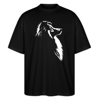 Shetland Sheepdog Silhouette Hund Sheltie Wilsigns - Stanley/Stella Oversized Unisex Bio T-Shirt Blaster 2.0 - Schwarz - Vorne - Alina (178cm) & Michal (187cm)