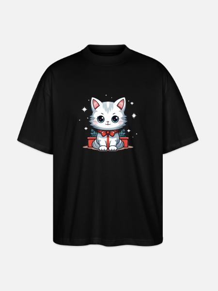 Cat Christmas Design - Kawaii Style - Stanley/Stella Oversized Unisex Organic T-shirt Blaster 2.0 - black