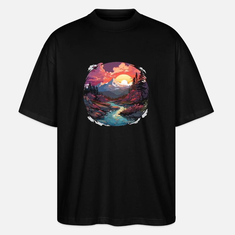 Paysage - Illustration - T-shirt bio Blaster 2.0 coupe oversize Stanley/Stella Unisexe - noir