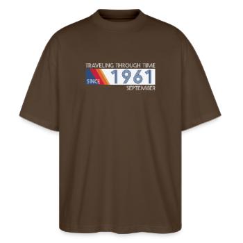 Funny Time Travel Birthday Design September 1961 - Stanley/Stella Oversized Unisex Organic T-shirt Blaster 2.0 - mocha - Front - Alina (178cm) & Michal (187cm)