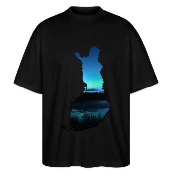 Map of Finland, the flag of finland - Stanley/Stella Oversized Unisex Organic T-shirt Blaster 2.0 - black - Front - Alina (178cm) & Michal (187cm)