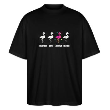 Professorin Geschenk Flamingo Uni Professur - Stanley/Stella Oversized Unisex Bio T-Shirt Blaster 2.0 - Schwarz - Vorne - Alina (178cm) & Michal (187cm)